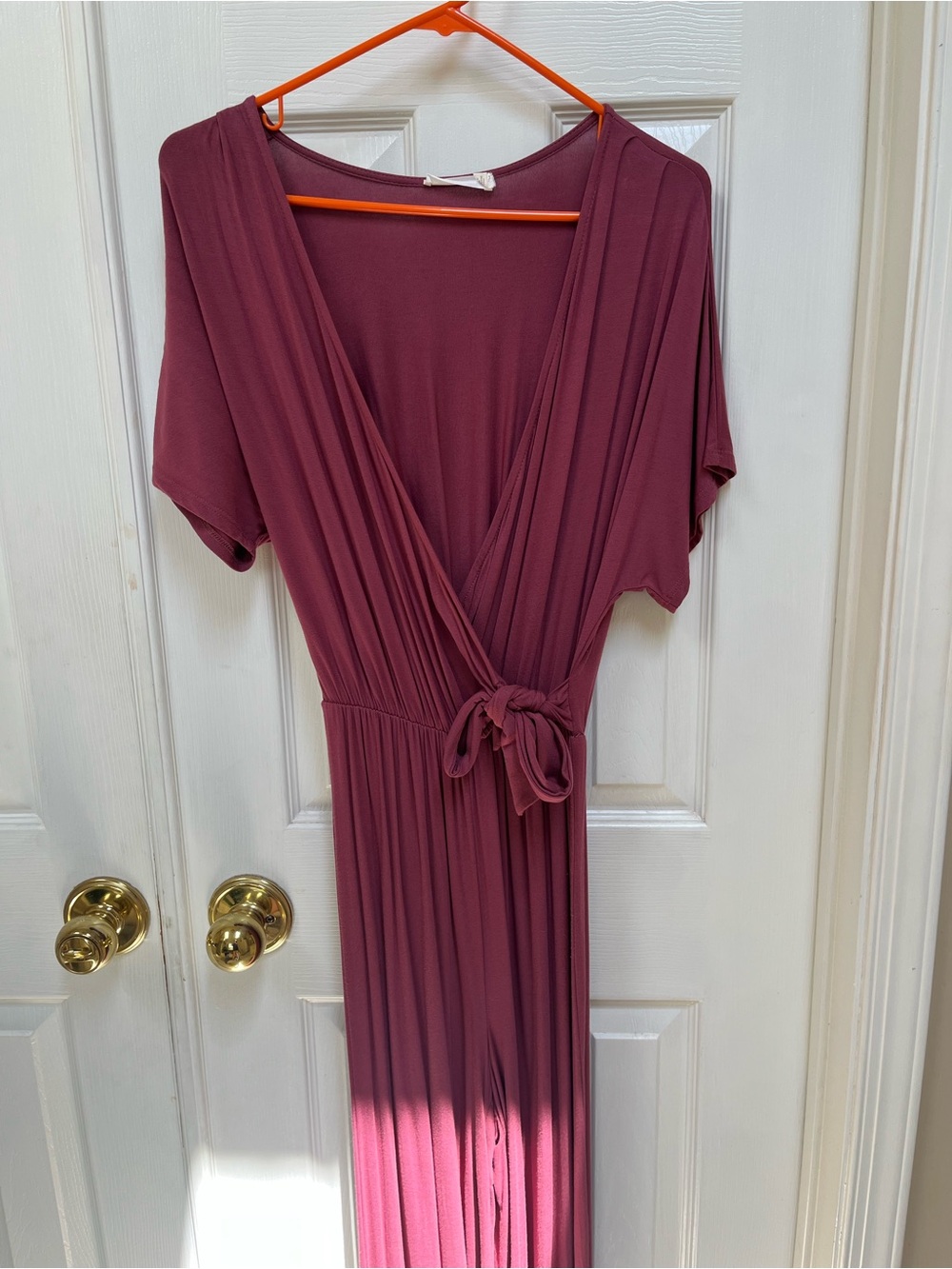 Lush Mauve Wrap Jumpsuit with Waist Tie